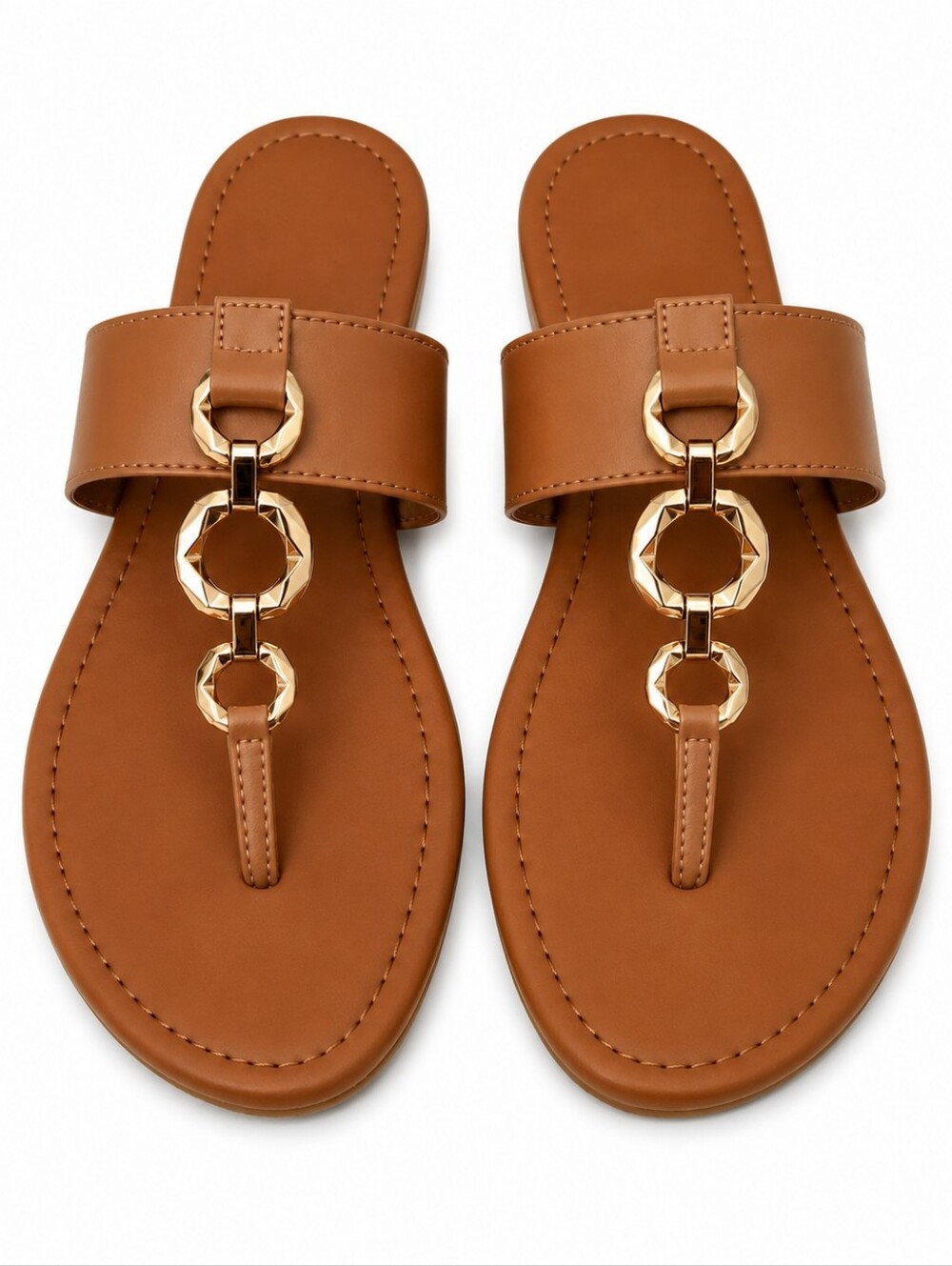 Le Chateau Tan Sandals with Gold Rings Sz 8